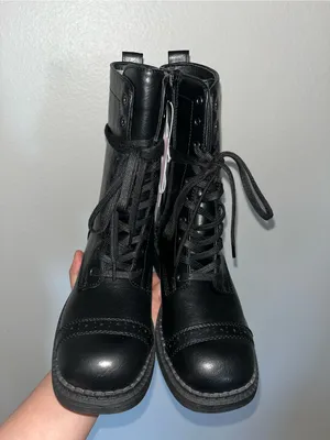 wild fable Black Lace-Up Combat Boots with Chunky Heel thumbnail 2