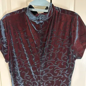 Women's Rhapsody LTD Velvet/Velour Dress Teal & Maroon Swirl Design Sm/M Y2K 90s thumbnail 3
