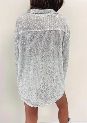 Boutique Indie Collection Silver Sequin Button Down thumbnail 3