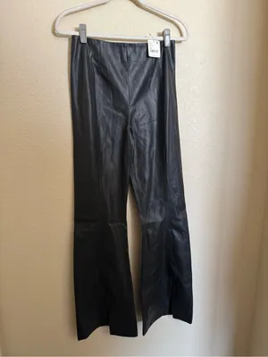 Free People Real Deal Slit Pants Size 28 Black Faux Leather Flare Boho NEW thumbnail 4