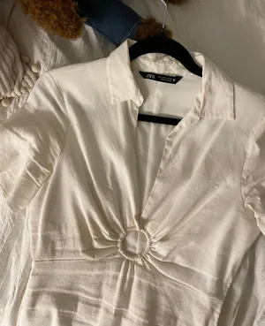 ZARA White Collared Dress thumbnail 4