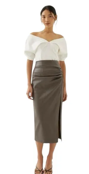 Love, Bonito Christie Pleather Column Midaxi Skirt Color Pewter NWT Size Large thumbnail 1