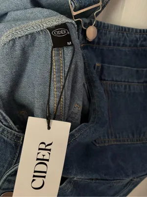 New NWT Cider Classic dark washed Denim Overall Shorts Women Jeans size M thumbnail 8