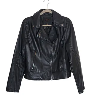 Celebrity Pink Black Faux Leather Moto Jacket Size Medium thumbnail 1