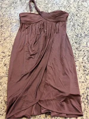 BCBGMaxAzria One-Shoulder Brown Draped Cocktail Dress thumbnail 1