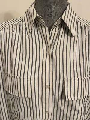 Max Studio White Shirt with Vertical Black Stripes Size L thumbnail 9