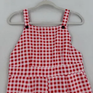 Red Pink Gingham Wide Leg Overall Jumpsuit Women L Button Hem Cottagecore Picnic thumbnail 3