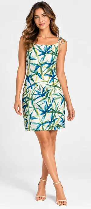 Liz Claiborne Silk Sheath Dress Womens 8 White Blue Green New Tropical Mini Tie thumbnail 1