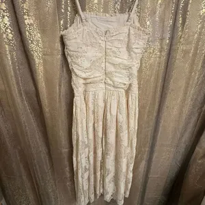 Just Me Ivory Delicate Lace Spaghetti Strap Romantic Midi Dress Medium thumbnail 2