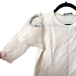 ZARA Organza Statement Sleeve Crewneck Top‎ White Small thumbnail 2