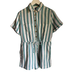 Old Navy XS Petite Coastal Stripe Cotton Romper Blue Green Drawstring Pockets thumbnail 5