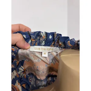 Love The Label Blue Orange Floral Batik Print Ruffle Neck Cotton BOHO Blouse Med thumbnail 3