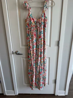 BeBop Floral Maxi Dress in Ivory with Pink & Green Print thumbnail 2