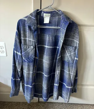 VINTAGE FLANNEL BUTTON UP PLAID SHIRT Blue Size XL thumbnail 1