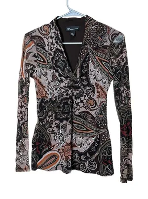 Vintage INC International Concepts Y2K Long Sleeve‎ Paisley Top Size S thumbnail 1