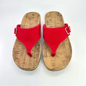 Vionic Orthaheel Marbella Red Textile Thong Buckle Cork Wedge Sandals 8W Coastal thumbnail 3