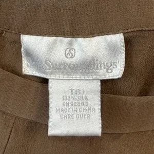 Vintage Soft Surroundings Brown 100% Silk Wide Leg Pants Pintuck Hem Size Large thumbnail 6
