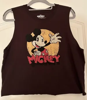 Disney Mickey Mouse Women’s Cropped Cotton Tank Top - Black and Red Sz M thumbnail 1