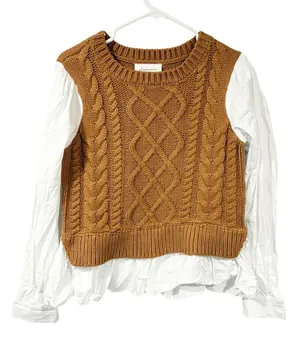 By Anthropologie Cable Knit Sweater Vest & Blouse Layered Top Size Medium thumbnail 1