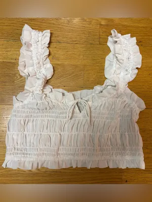 Anthropologie Lyrebird Ruched Ruffled Sheer Boho Coastal Lounge Bralette XL thumbnail 4