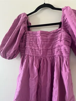 Abercrombie Purple Linen Blend Babydoll Puff Sleeve Mini Dress Small Coastal thumbnail 3
