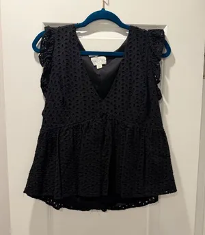 Black Eyelet Peplum Sleeveless Top thumbnail 1