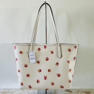 COACH Chalk Multi Poppy Floral City Tote Bag thumbnail 6