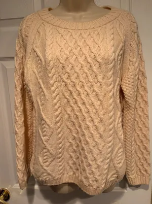 The Irish‎ Store Aran Cable Knit Sweater 100% Wool Cream Women’s Pullover Sz S thumbnail 1