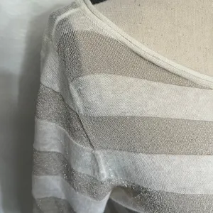 Tory Burch Metallic Stripe Tunic Sweater Sz M Coastal Quiet Luxury Bateau Preppy thumbnail 4