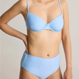 NWT Quince Women's Italian Demi Bikini Top Clear Blue Sky Size Large thumbnail 5