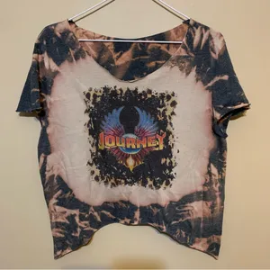 Journey Band T-shirt Distressed Bleach Tie Dye Cropped Vintage Classic Rock thumbnail 1