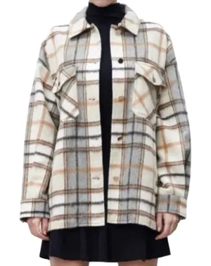 Zara Plaid Wool Flannel Oversized Jacket Shacket Shirt Tan Brown White M Cozy thumbnail 1
