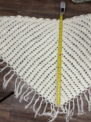 Cream Handmade Crochet Lacy Fringe Shall Scarf Wrap Boho Open Knit Cottagecore thumbnail 3