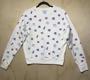 Champion Reverse Weave Crop Sweatshirt‎ Medium White All Over Logo Print thumbnail 1