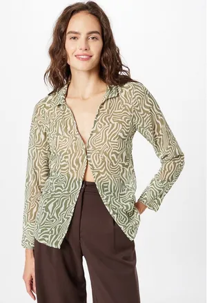 New Abercrombie & Fitch Green Sheer Long Sleeve Blouse Abstract Swirl Top Small‎ thumbnail 1