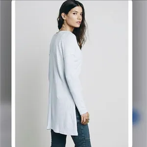 Free People Sz XS Ventura Thermal Top Waffle Knit‎ Long Sleeve Sky Blue High Low thumbnail 2
