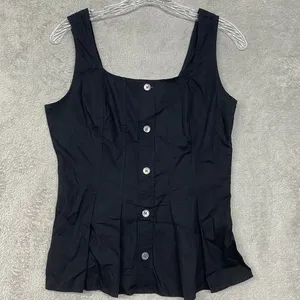 J‎ Crew Top Womens 2 Black Button Up Peplum Sleeveless Square Neck Cotton CK740 thumbnail 4