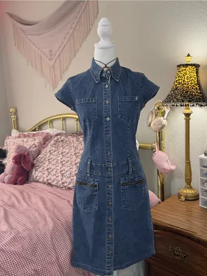 Y2K Tommy Hilfiger Classic Dark Blue Denim Shirt-Dress for Women thumbnail 4