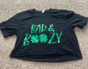 St. Patrick's Day "Bad and Boozy" Cropped Tee thumbnail 1