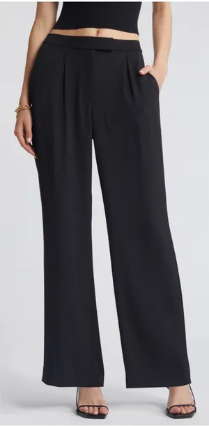 Open Edit Wide Leg Pleated Pants in Black Size 8 thumbnail 1