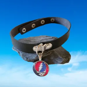Vegan Leather Choker Grateful Dead Steal Your Face Glass Photo Cabochon Charm thumbnail 2