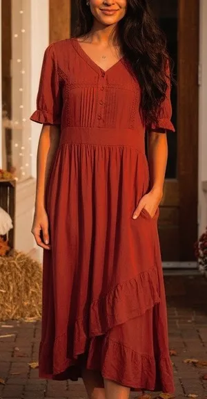 Baltic Born Hannah Ruffle Midi Dress in Burnt Orange 2XL thumbnail 1