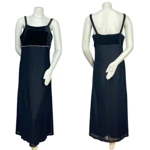 Vintage 90s Prom Dress Velvet FLAWS Empire Waist Sparkly Mesh Evening Blue Black thumbnail 2