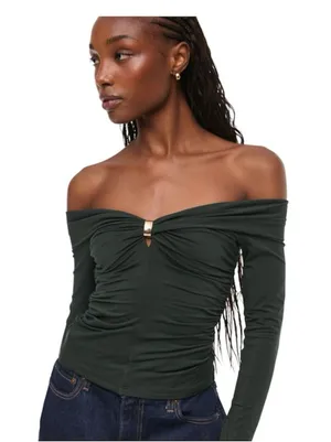 Abercrombie & Fitch Green Gold Hardware Off-the-Shoulder Modal-Blend Top Size XS thumbnail 1
