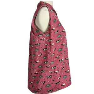Country Chic Sleeveless Button Up Farm Print Vtg Cotton Cows Chicken Red thumbnail 6
