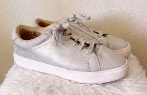 Silver Metallic Chunky Lace Up Shoes Size 8.5 thumbnail 2
