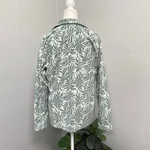 Eddie Bauer Sage Green Blue Leaf Print Soft Fleece Quarter Zip Pullover Outdoor thumbnail 4