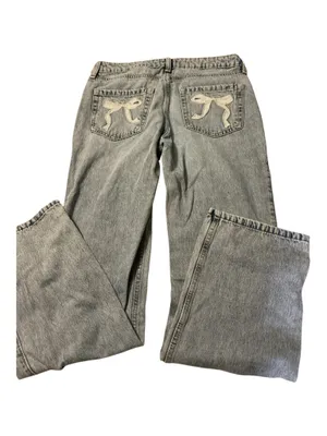 Hollister Low Rise Loose Jeans Light Wash Bow Ribbon Back Pockets W25 L30 Reg 0R thumbnail 2
