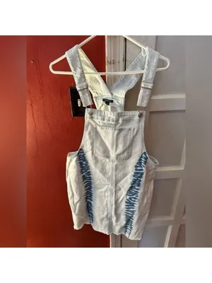 Wild Fable Tie-Dye Denim Pinafore Mini Dress - Light Wash, Blue thumbnail 8