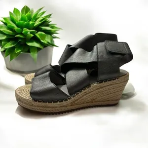 Eileen Fisher Wedge Sandals Pewter 5.5 Women Espadrille Platform Metallic Lthr thumbnail 2